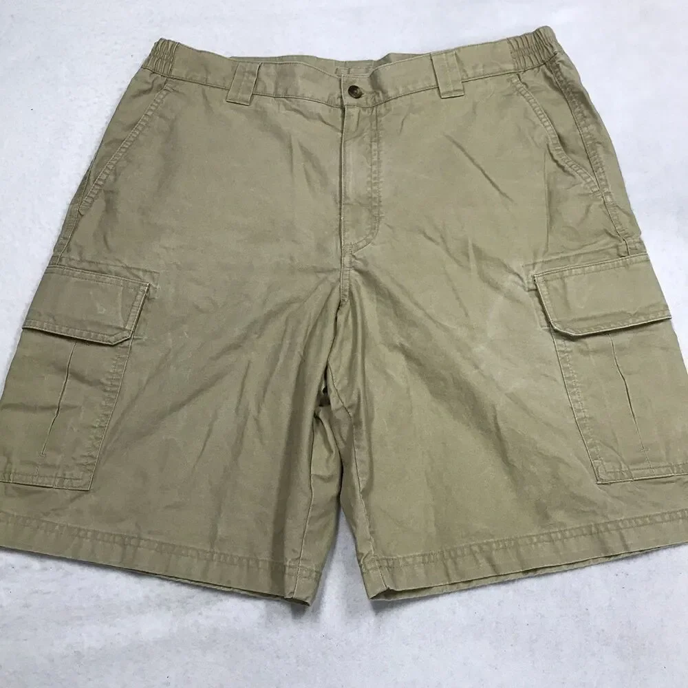 LL BEAN Tropic Weight Cargo Shorts Men 36 Khaki  Comfort Adjustable Waist
